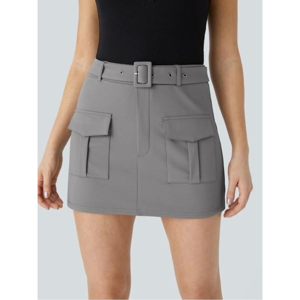 HALARA High Waisted Belted Flap Pocket Mini Cargo Skort Size L
